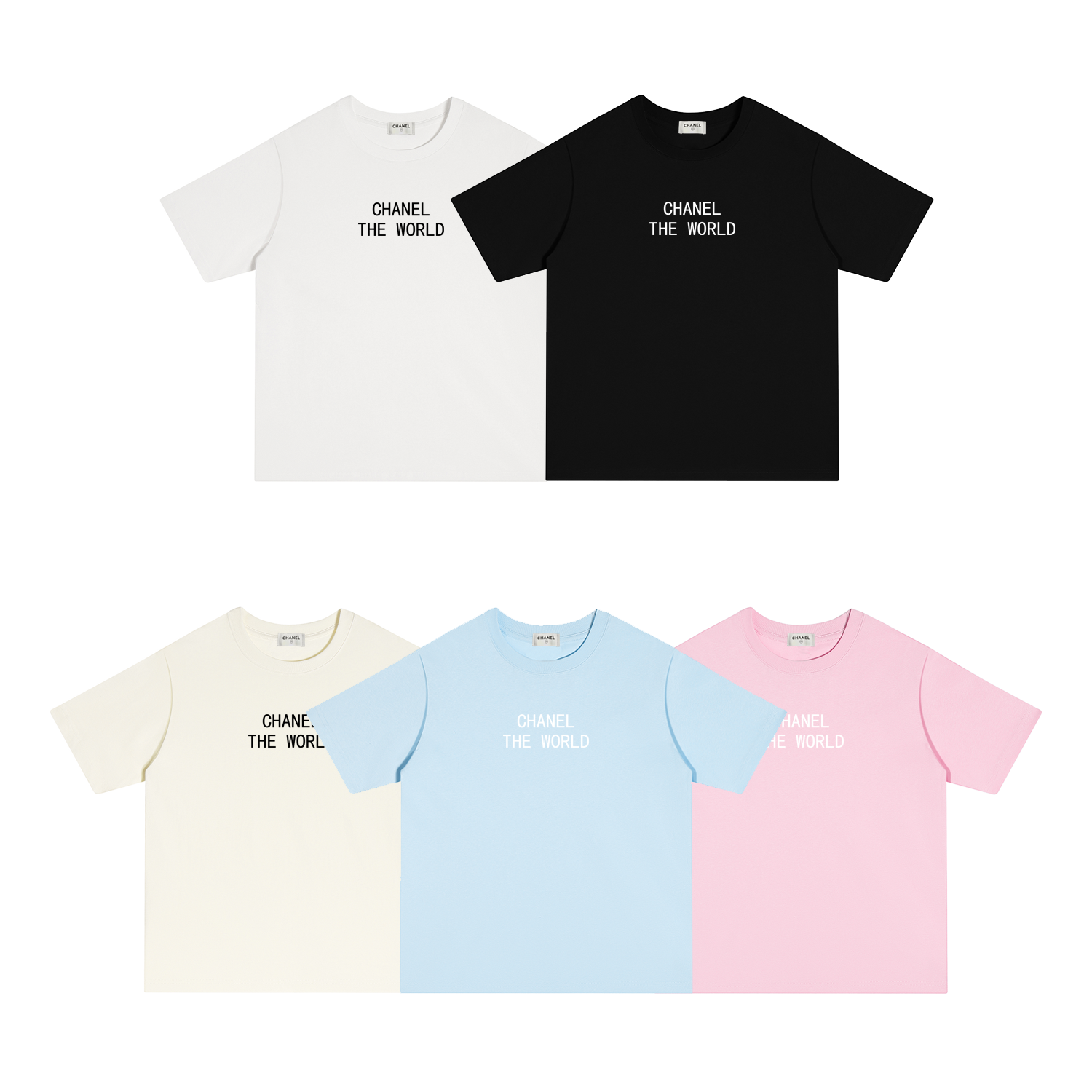 X114 P70 CHANEL Chanel camiseta de manga corta S-XL, colores: blanco, negro, albaricoque, rosa, azul, algodón puro de d…