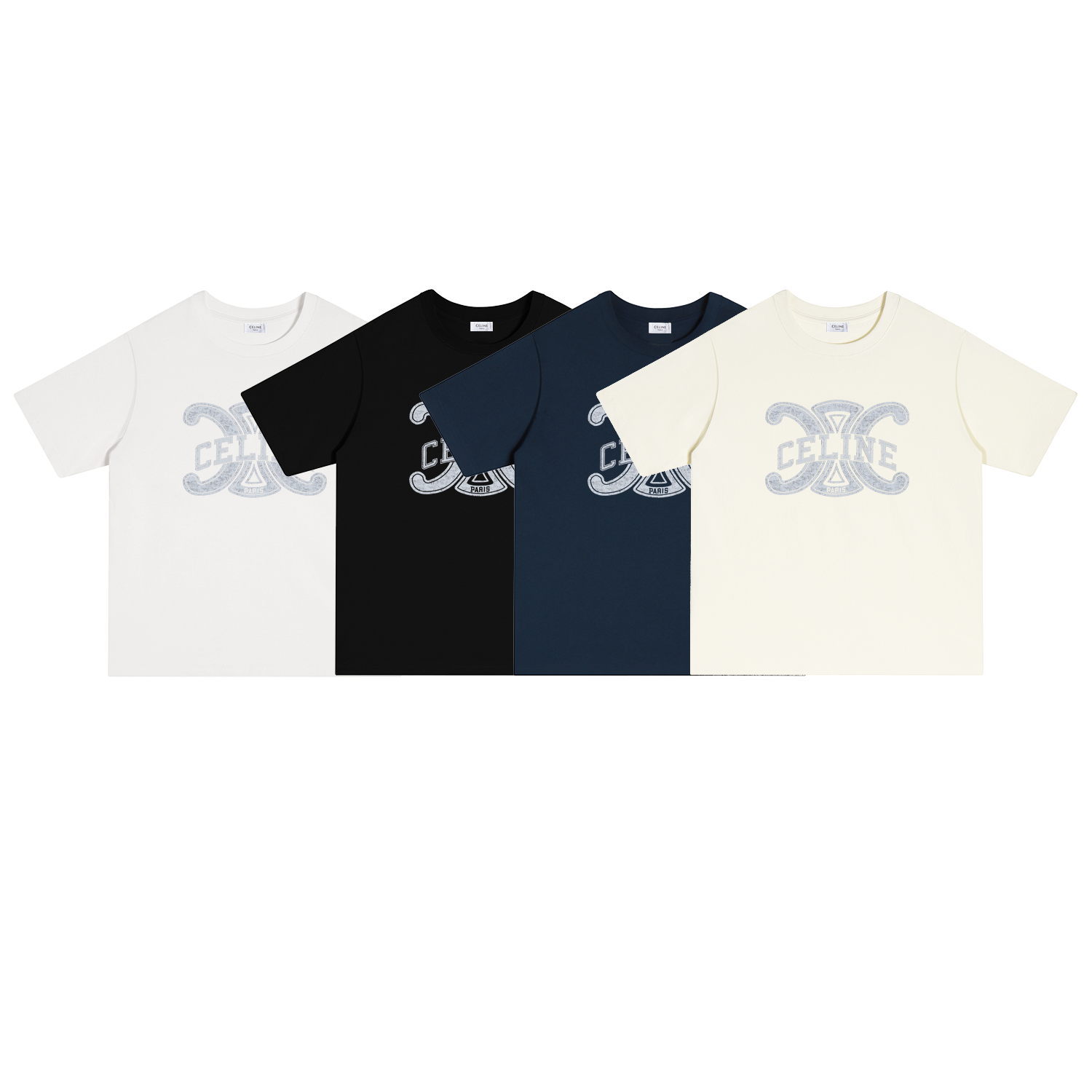 S128 P70 CELINE/赛琳 camiseta S-XL blanco negro albaricoque azul marino algodón puro de doble hilo 32s 260g