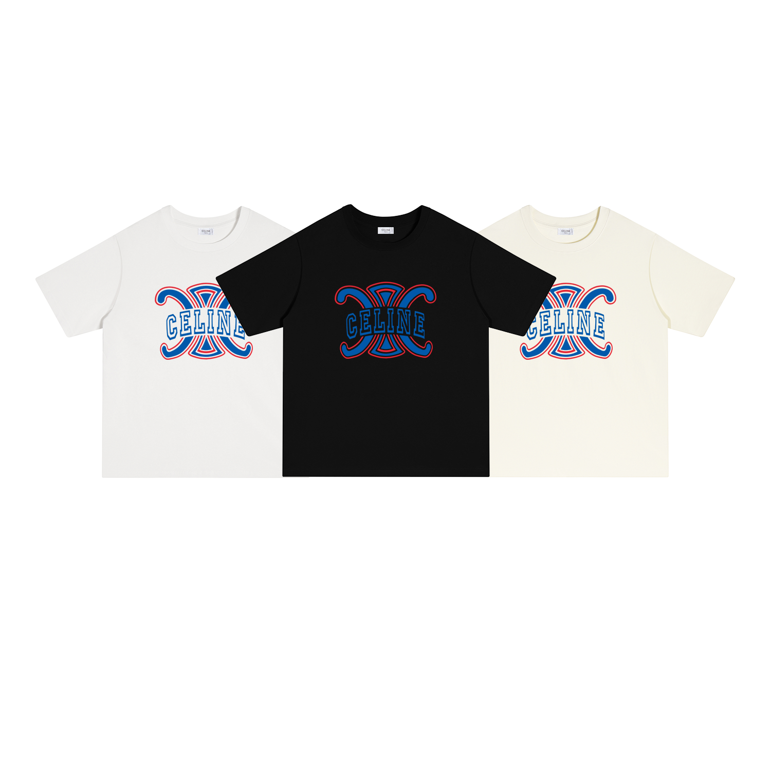 S134 P70 CELINE/ camiseta de manga corta S-XL blanco, negro, albaricoque, algodón puro de doble hilo 32s 260g