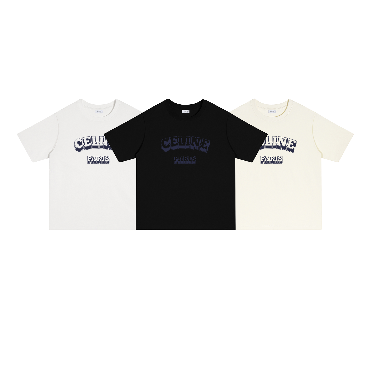 S113 P70 CELINE/Céline Camiseta de manga corta S-XL Blanco, negro, beige, algodón puro de doble hilo 32 cabos, 260 gram…