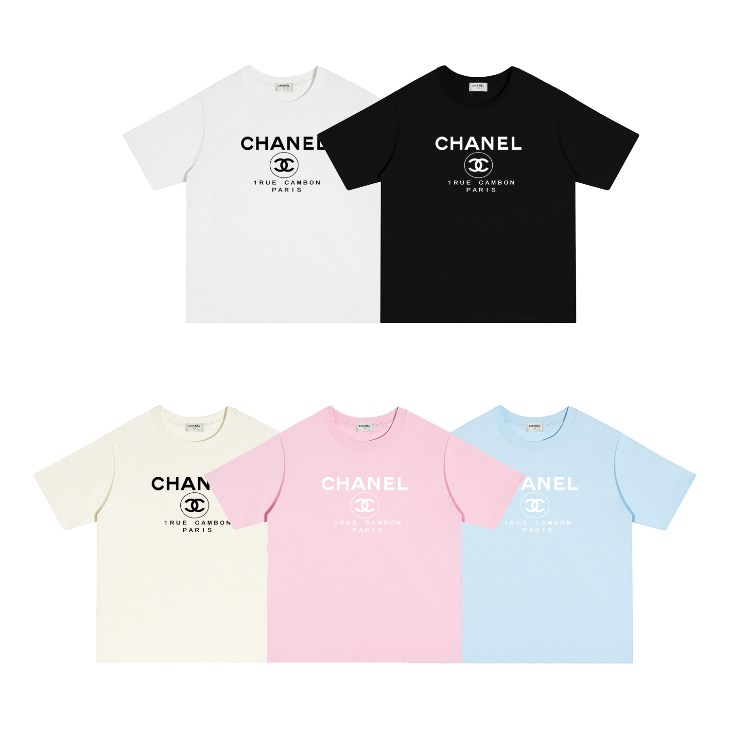X116 P70 CHANEL香奈儿 short sleeve S-XL white black apricot pink blue double yarn pure cotton 32s 260g weight