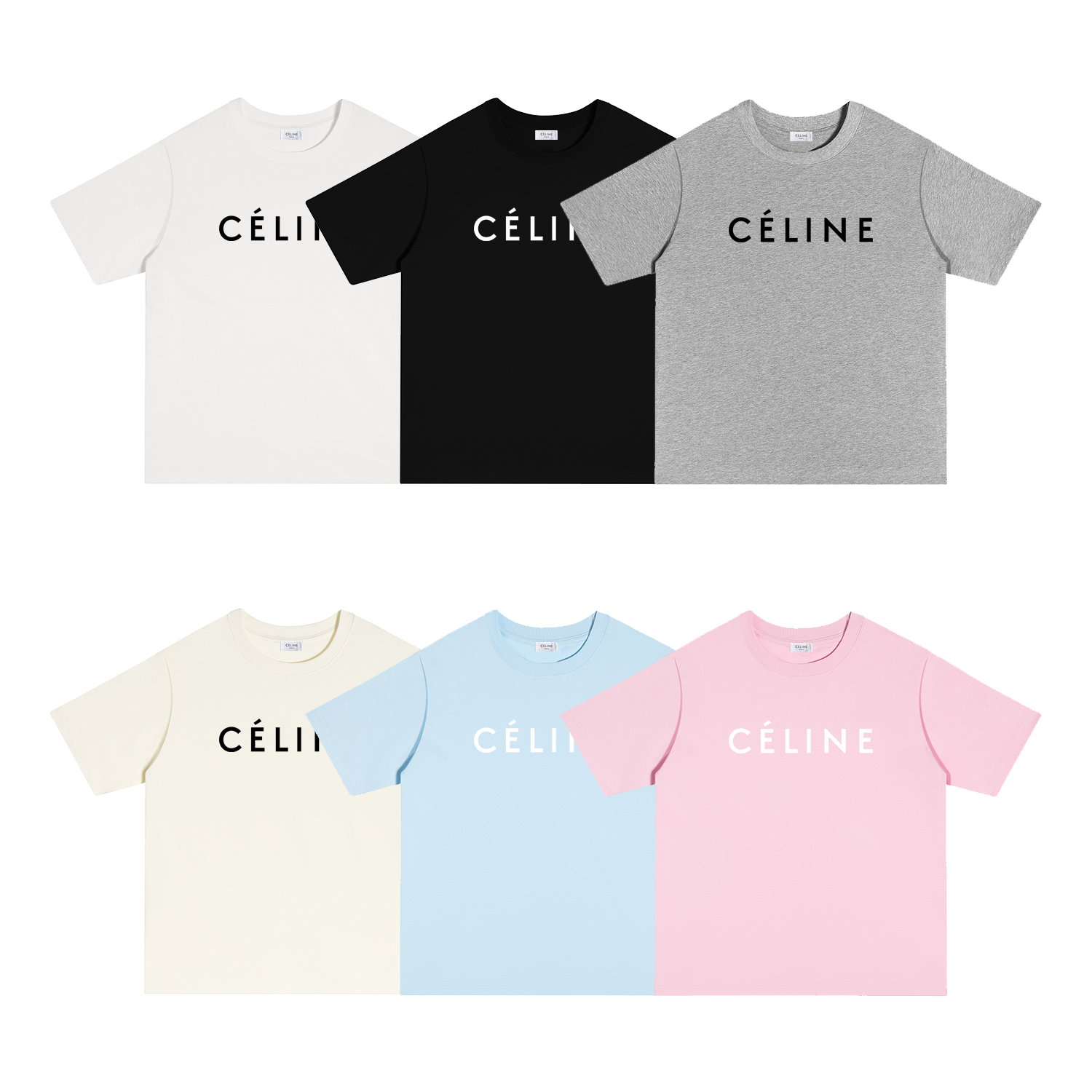 S103 P70 CELINE/赛琳 Camiseta de manga corta S-XL en blanco, negro, beige, gris, rosa, azul. Algodón peinado doble 32 hil…
