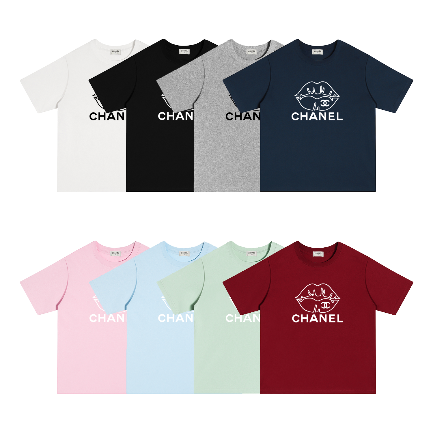 X109 P70 CHANEL Camiseta de manga corta S-XL blanco, negro, gris, azul marino, rosa, azul, rojo, algodón puro de doble …
