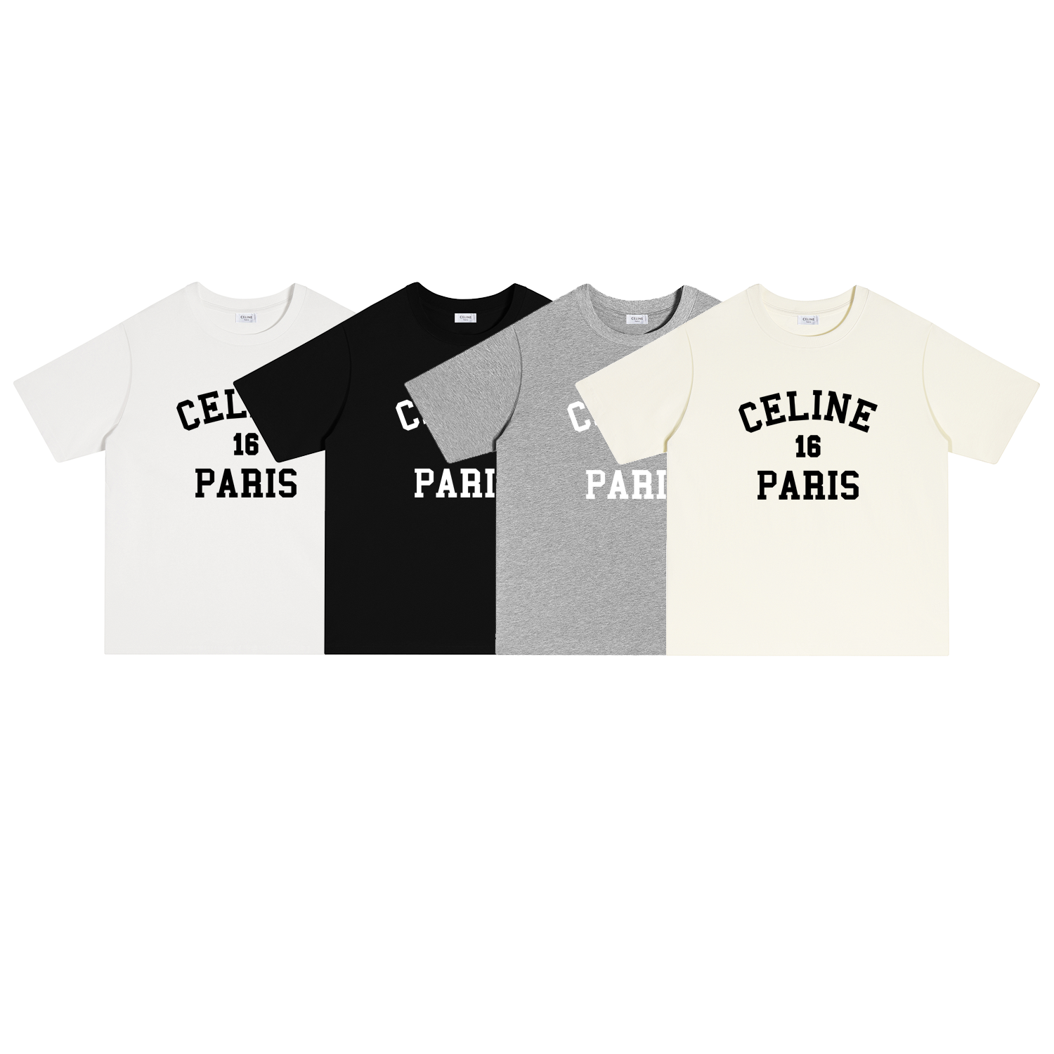 S114 P70 CELINE/Céline Camiseta de manga corta S-XL Blanco, negro, beige, gris, algodón puro de doble hilo 32 cabos, 26…
