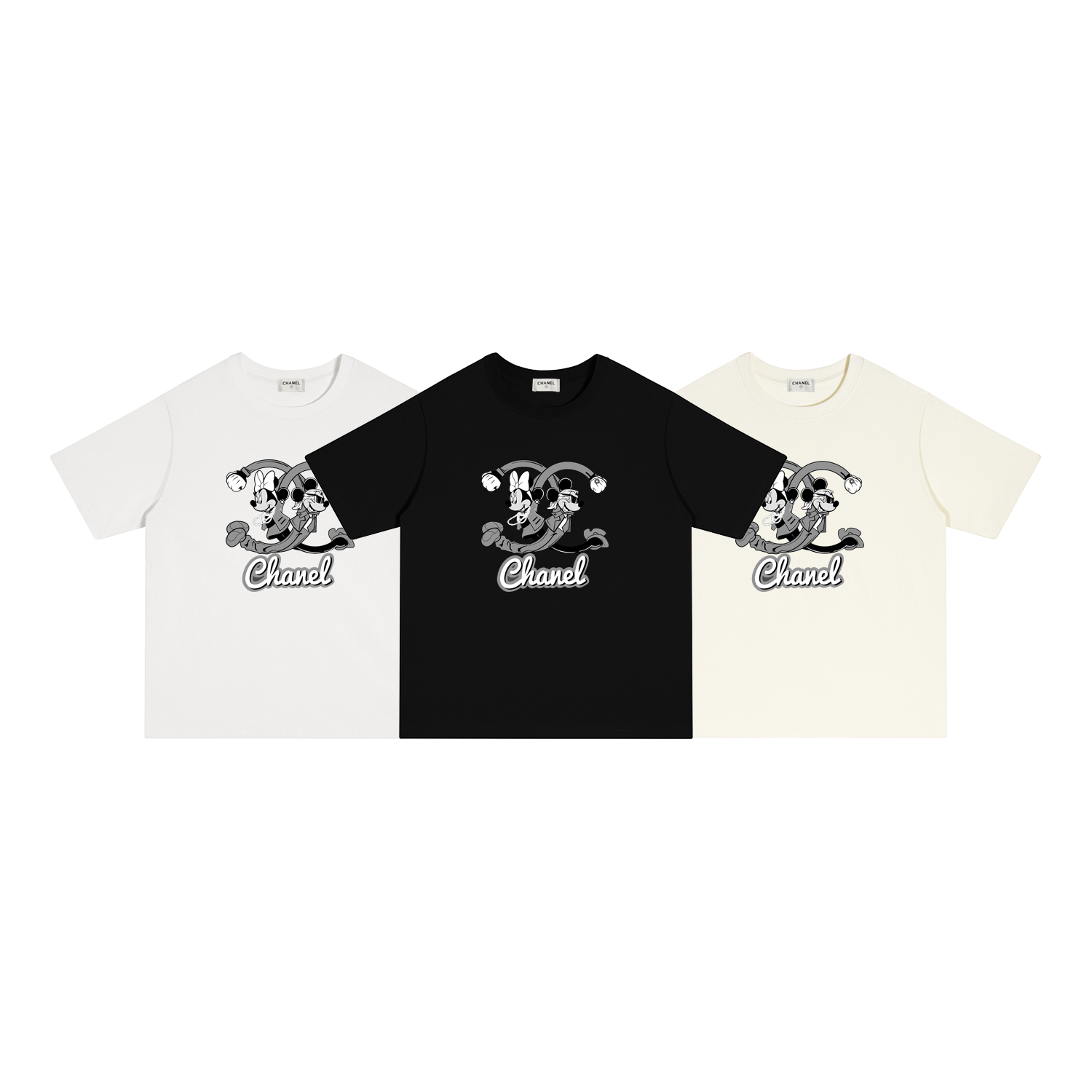 X105 P70 CHANEL Camiseta de manga corta S-XL blanco, negro, albaricoque, algodón puro de doble hilo 32 cabos 260 gramos