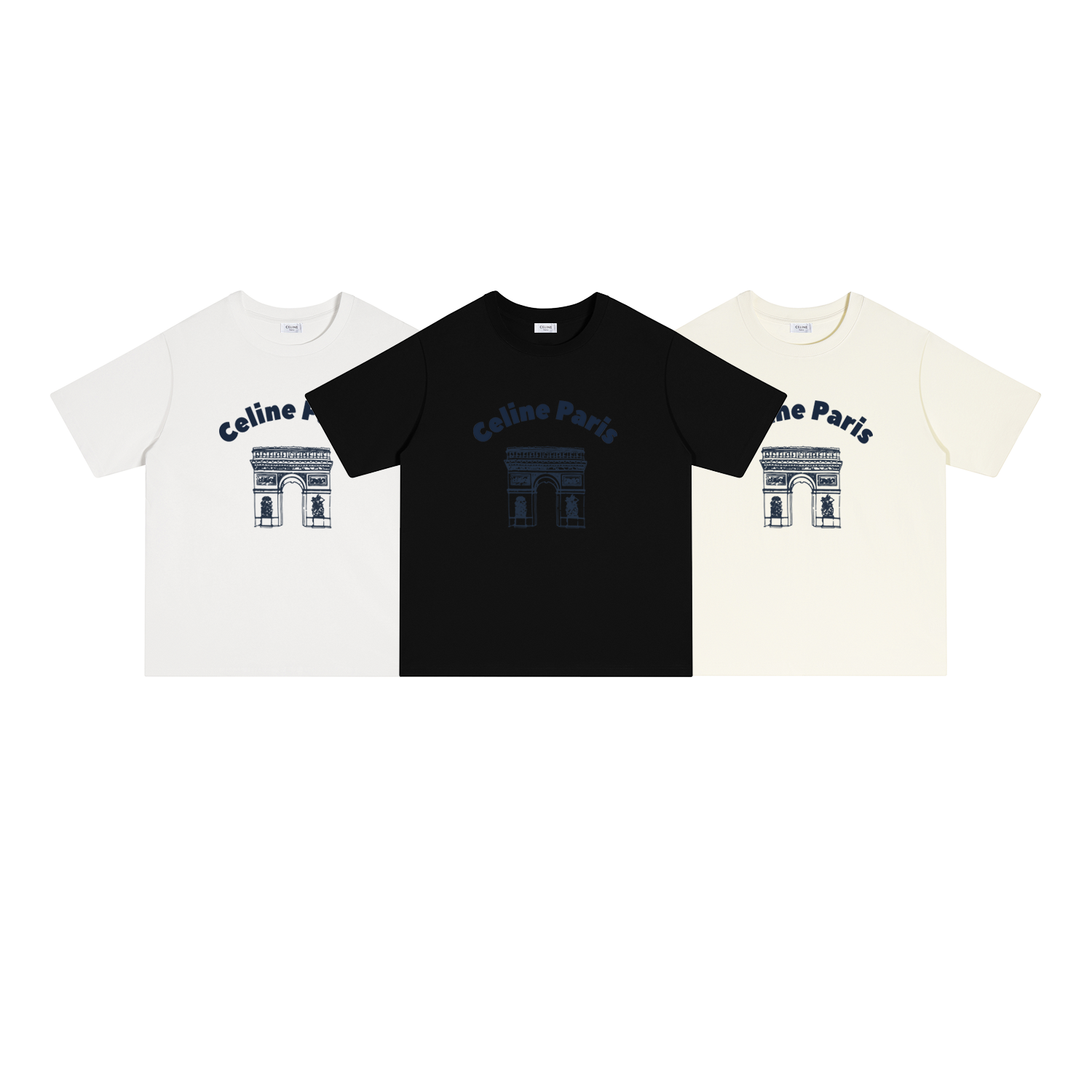 S116 P70 CELINE/Céline Camiseta de manga corta S-XL Blanco, negro, beige, algodón puro de doble hilo 32 cabos, 260 gram…