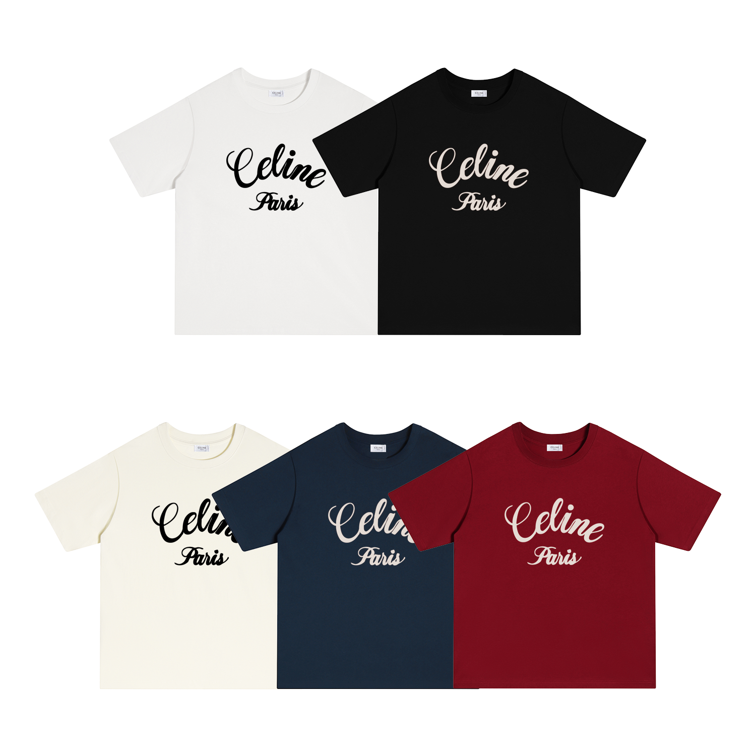 S122 P70 CELINE/赛琳 camiseta S-XL blanco negro albaricoque azul marino rojo algodón puro de doble hilo 32s 260g