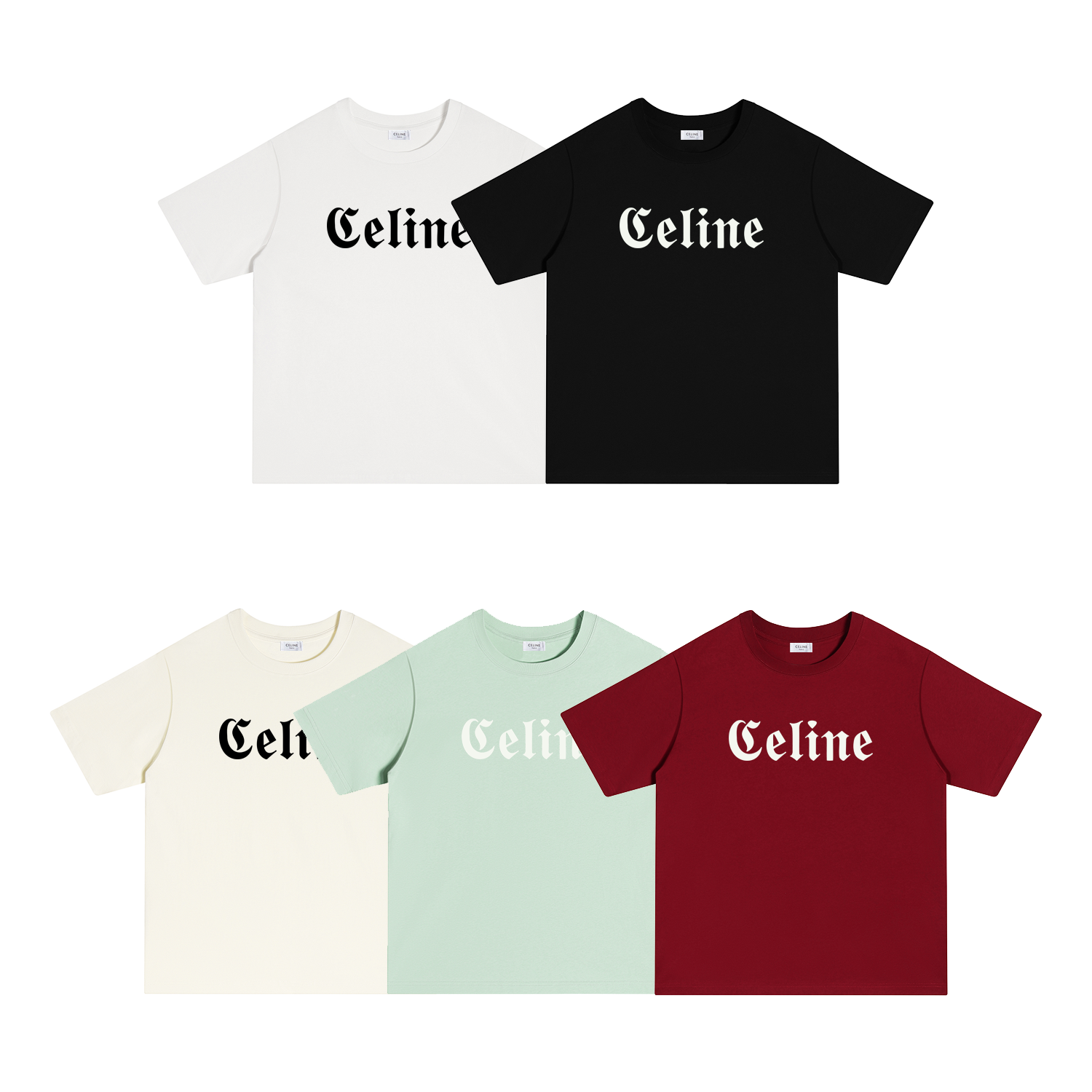 S104 P70 CELINE/赛琳短袖 S-XL 白色 黑色 杏色 绿色 红色 双纱纯棉32支260克重