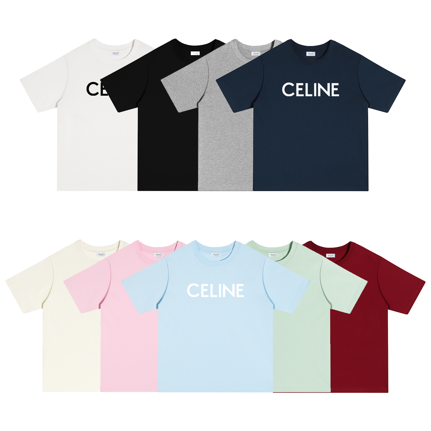 S100 P70 CELINE/赛琳 short sleeve S-XL white black apricot gray navy pink blue green red double yarn pure cotton 32s 260g…