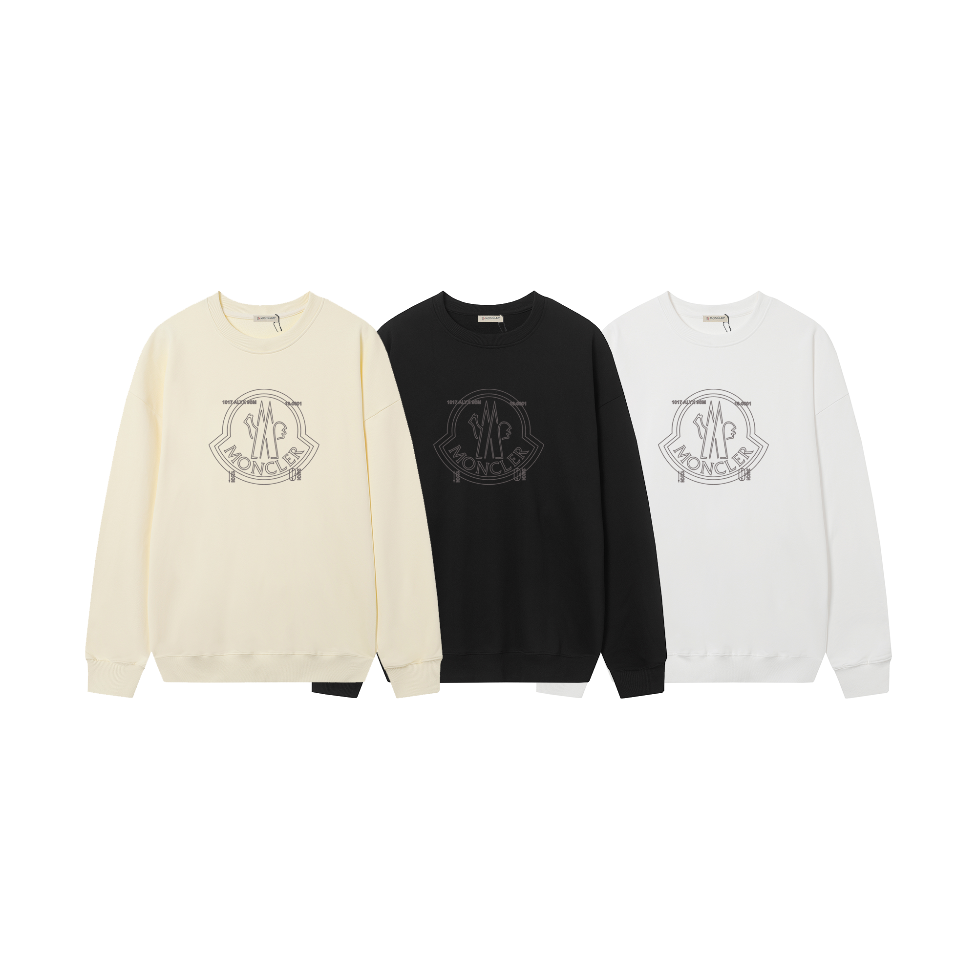 D10100 P115 Sudadera con forro polar Moncler M-XXL blanco, negro, albaricoque, algodón puro 380 g