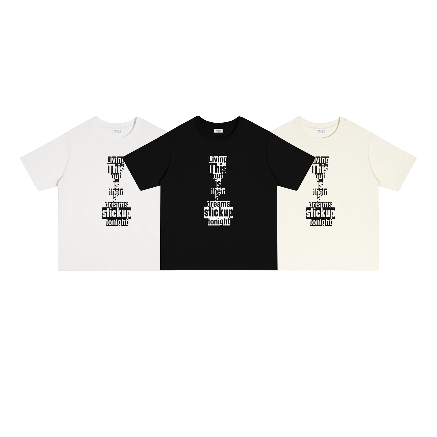 S135 P70 CELINE/ camiseta de manga corta S-XL blanco, negro, albaricoque, algodón puro de doble hilo 32s 260g