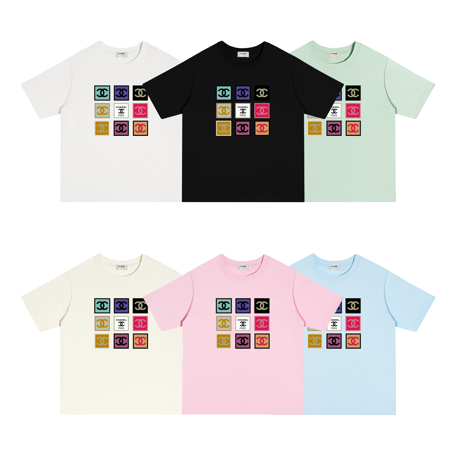 X118 P70 CHANEL香奈儿 short sleeve S-XL white black apricot pink blue green double yarn pure cotton 32s 260g weight