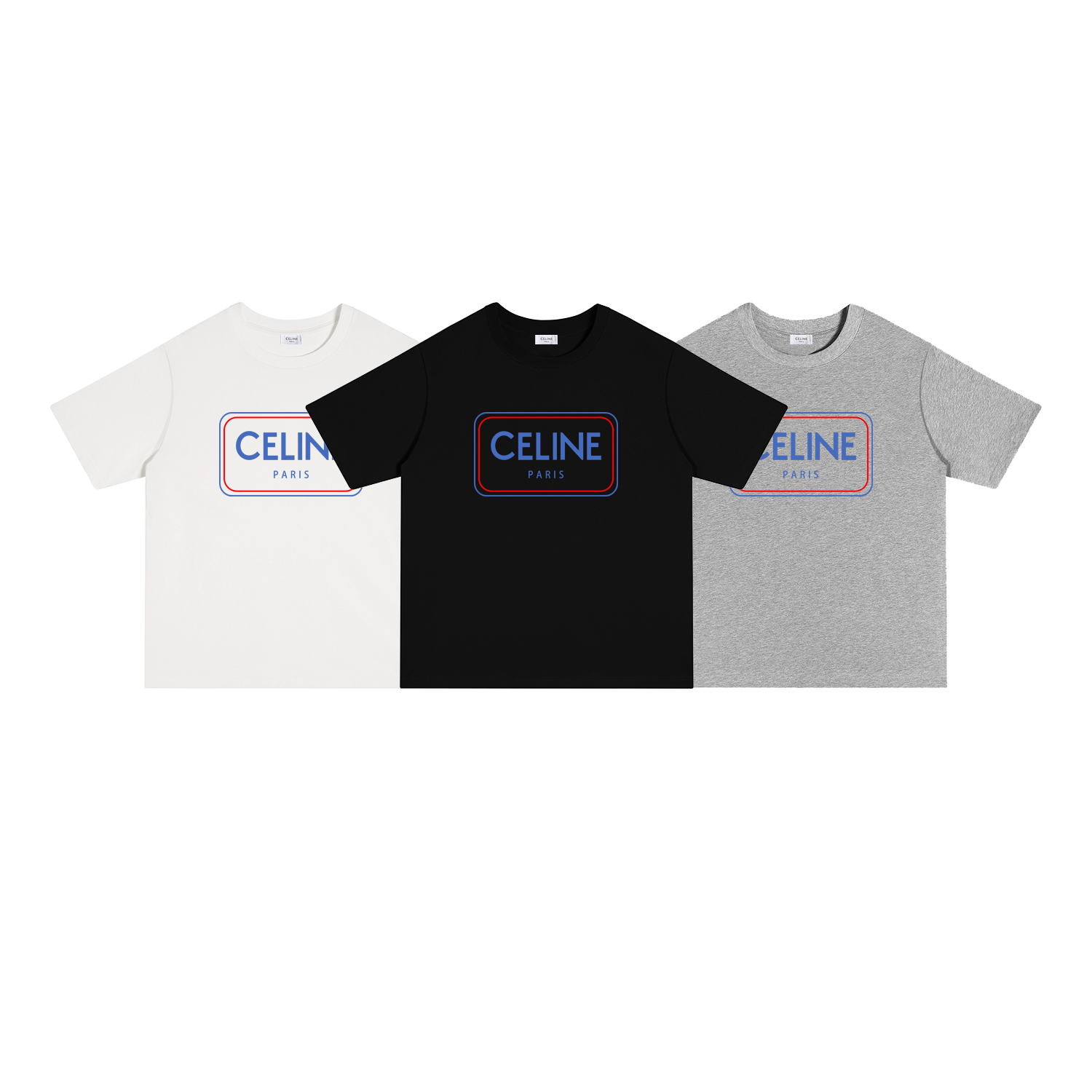 S101 P70 CELINE/赛琳 Camiseta de manga corta S-XL en blanco, negro, gris. Algodón peinado doble 32 hilos, 260 gramos.