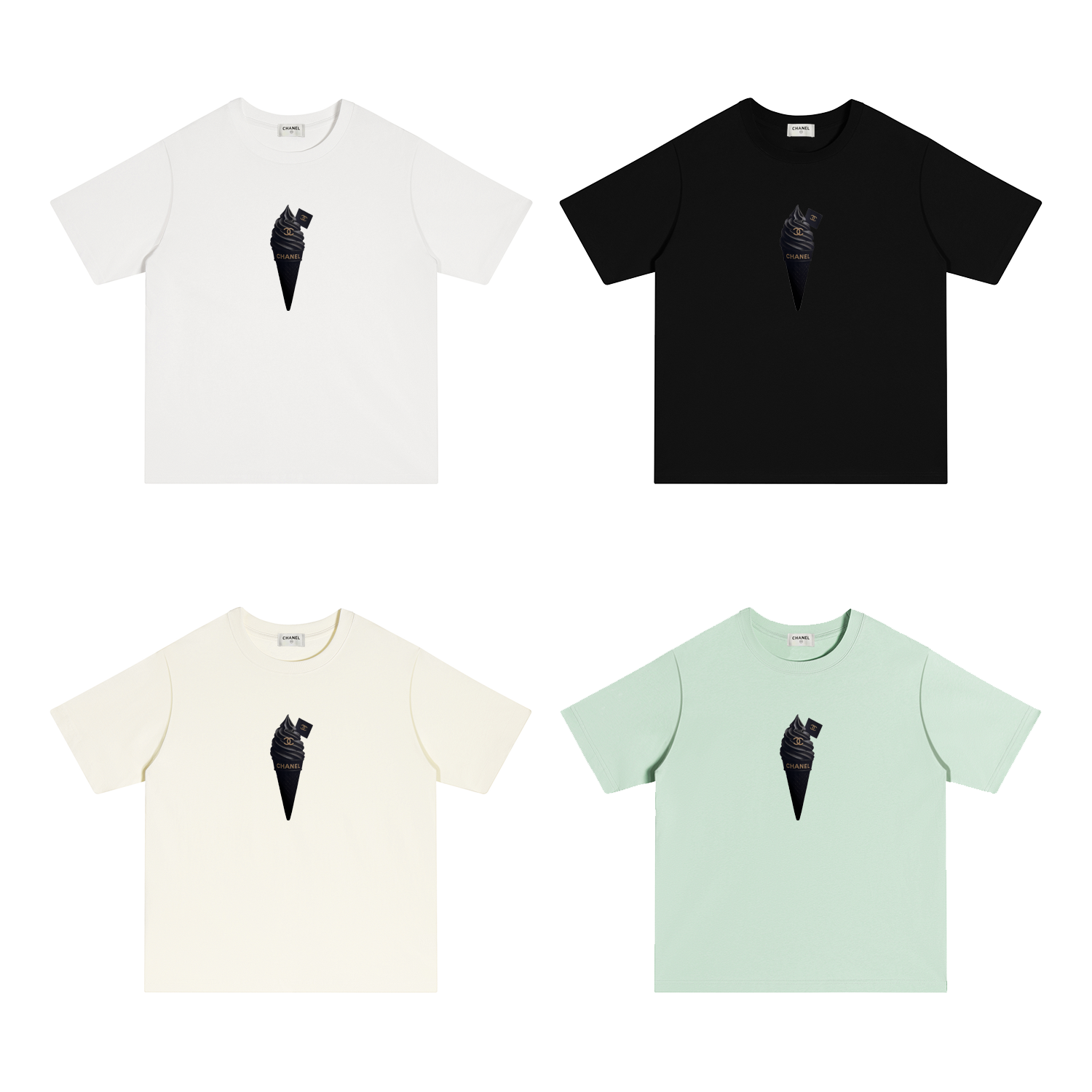 X104 P70 CHANEL Camiseta de manga corta S-XL blanco, negro, albaricoque, verde, algodón puro de doble hilo 32 cabos 260…