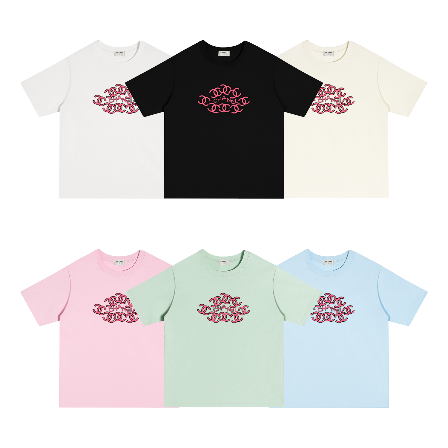X110 P70 CHANEL Camiseta de manga corta S-XL blanco, negro, albaricoque, rosa, azul, verde, algodón puro de doble hilo …
