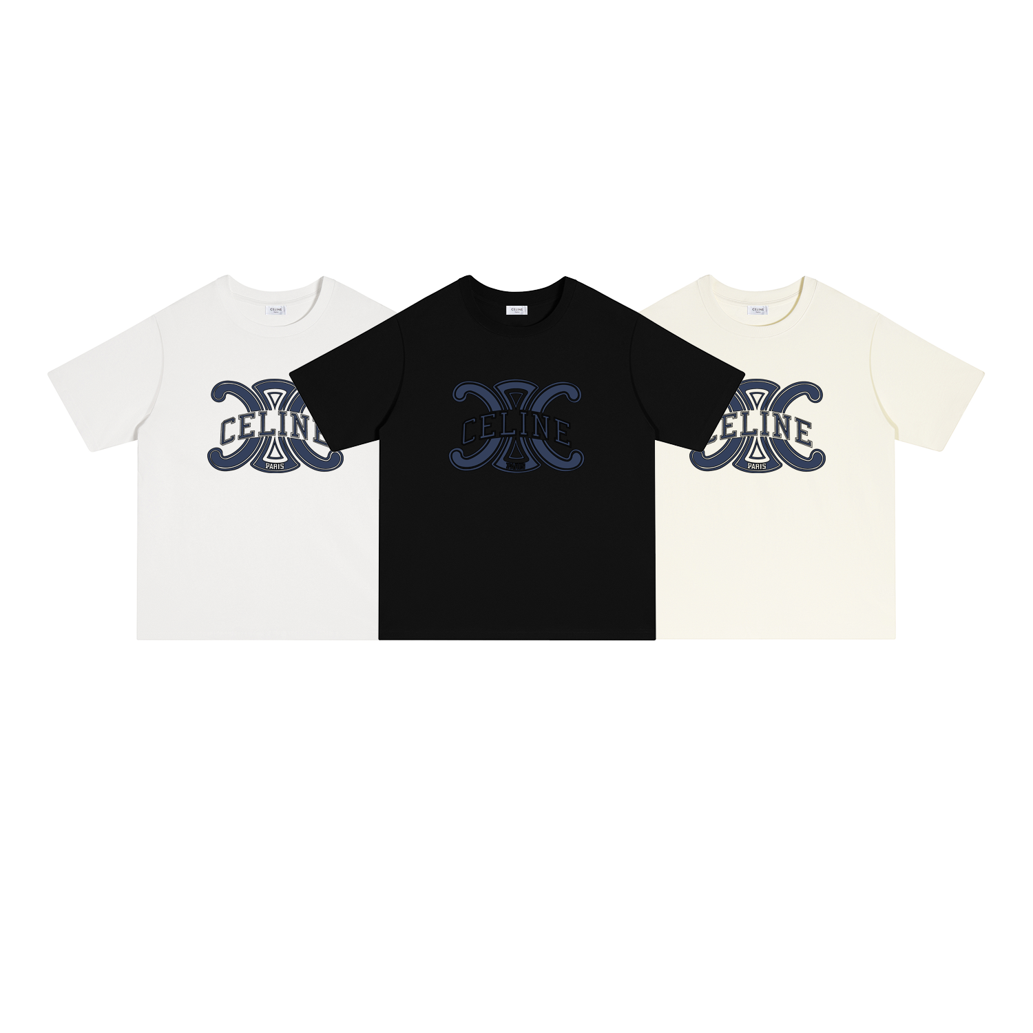 S133 P70 CELINE/ camiseta de manga corta S-XL blanco, negro, albaricoque, algodón puro de doble hilo 32s 260g