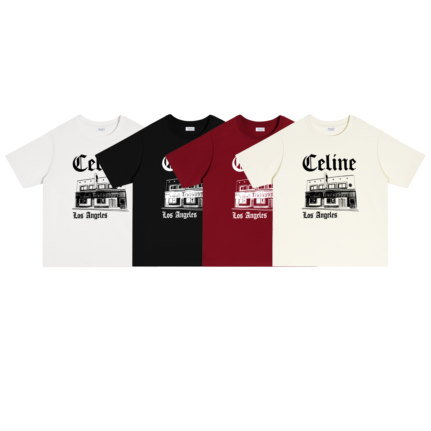 S126 P70 CELINE/赛琳 camiseta S-XL blanco negro albaricoque rojo algodón puro de doble hilo 32s 260g