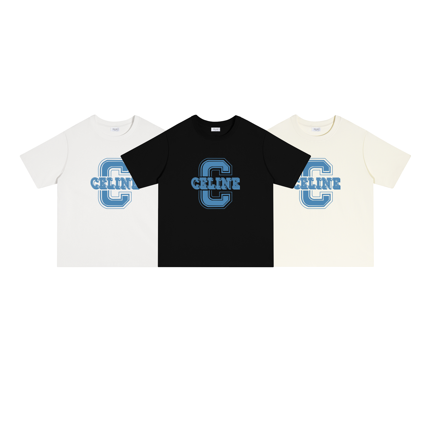 S107 P70 CELINE/赛琳短袖 S-XL 白色 黑色 杏色 双纱纯棉32支260克重