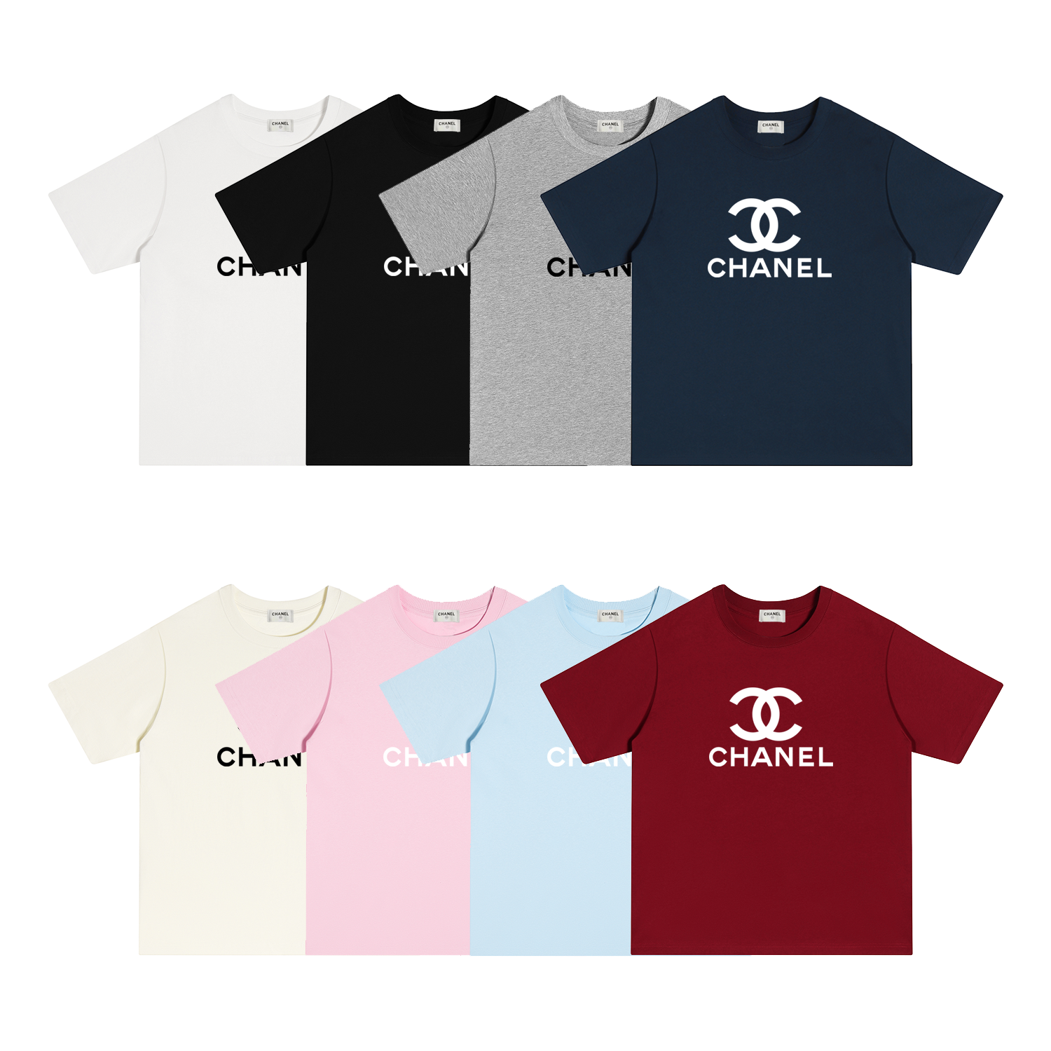 X100 P70 CHANEL camiseta de manga corta S-XL blanco, negro, albaricoque, gris, azul marino, rosa, azul, rojo, algodón p…