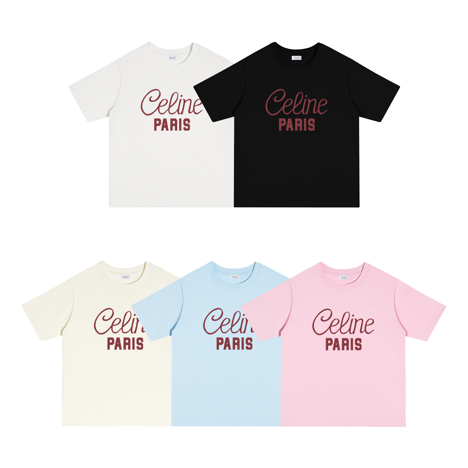 S120 P70 CELINE/赛琳 camiseta S-XL blanco negro albaricoque rosa azul algodón puro de doble hilo 32s 260g