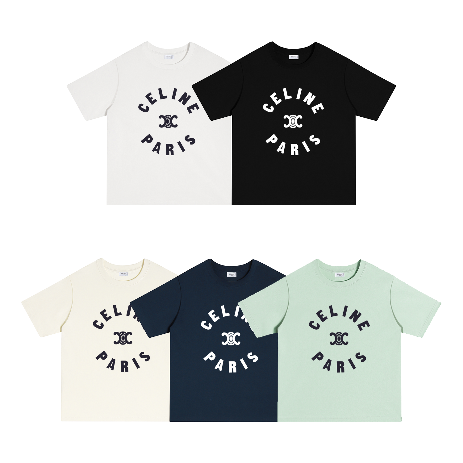 S124 P70 CELINE/赛琳 camiseta S-XL blanco negro albaricoque azul marino verde algodón puro de doble hilo 32s 260g