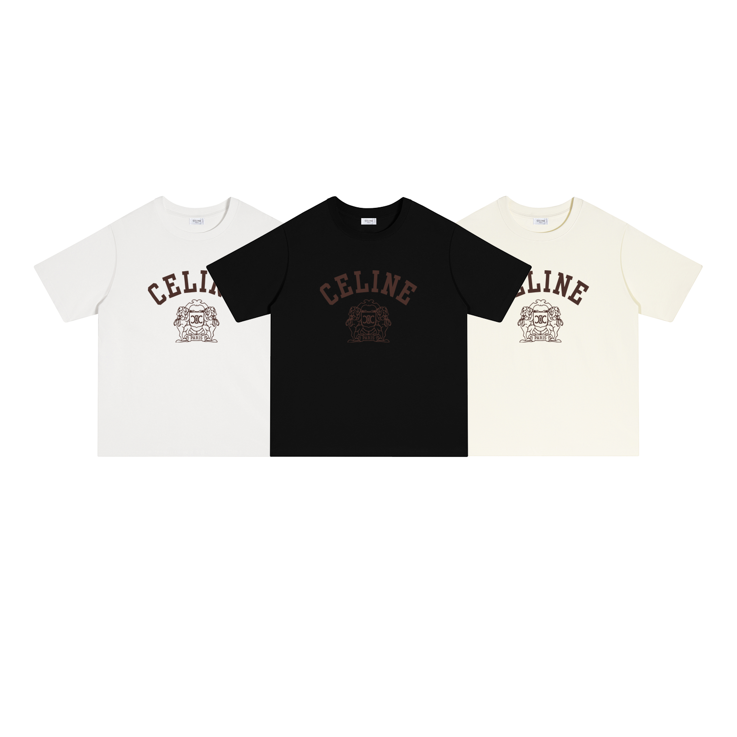 S127 P70 CELINE/赛琳 camiseta S-XL blanco negro albaricoque algodón puro de doble hilo 32s 260g