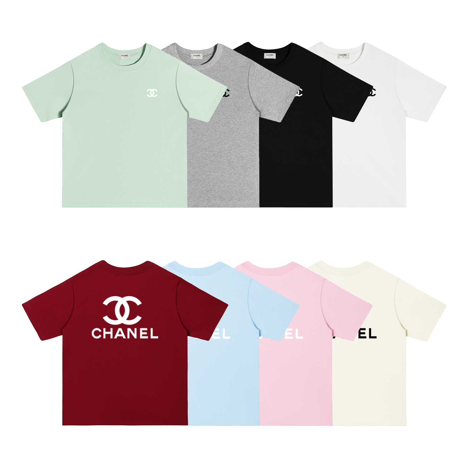 X117 P70 CHANEL香奈儿 short sleeve S-XL white black apricot gray pink blue red green double yarn pure cotton 32s 260g weig…