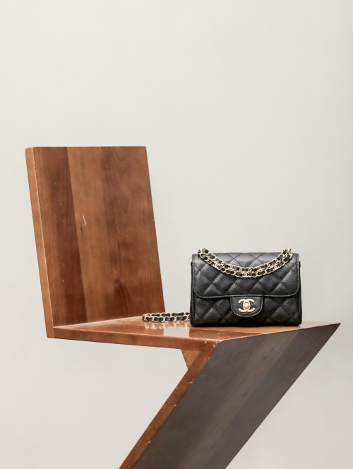 Classic Flap Bag with Double Chain, Caviar Leather, Gold Hardware, Size Options 1 Classic Flap Bag with Double Chain, Caviar Leather, Gold Hardware, Size Options