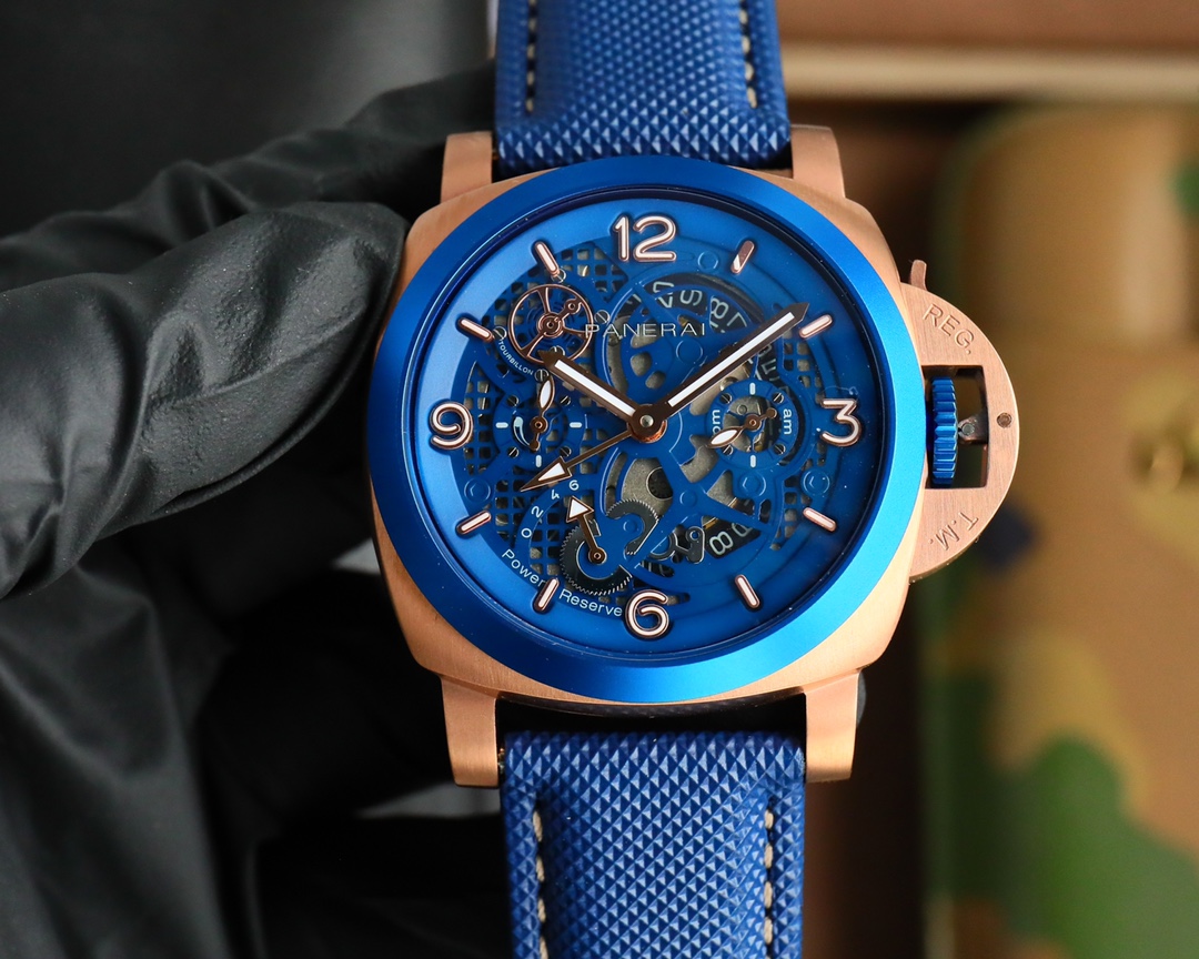 Panerai Men's Watch, Rose Gold Case, Blue Skeleton Dial, Automatic Movement
