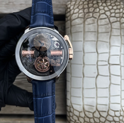 Jacob & Co. 'The Godfather' 45mm Stainless Steel Blue Leather Watch 1 Jacob & Co. 'The Godfather' 45mm Stainless Steel Blue Leather Watch