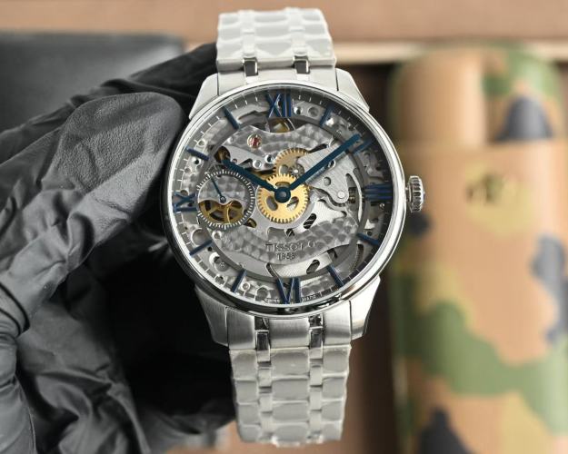 Tissot 1853 Men's Silver-Tone Stainless Steel Automatic Skeleton Watch