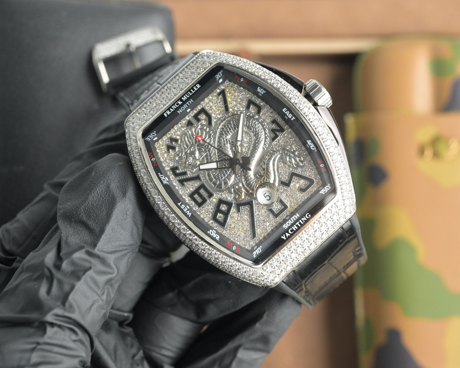 Luxury watch: Frank Muller V45 SC DT series, 54x42x15mm, automatic, blue-ray glass, cow skin belt, sports style, elegant design. - 图片 2