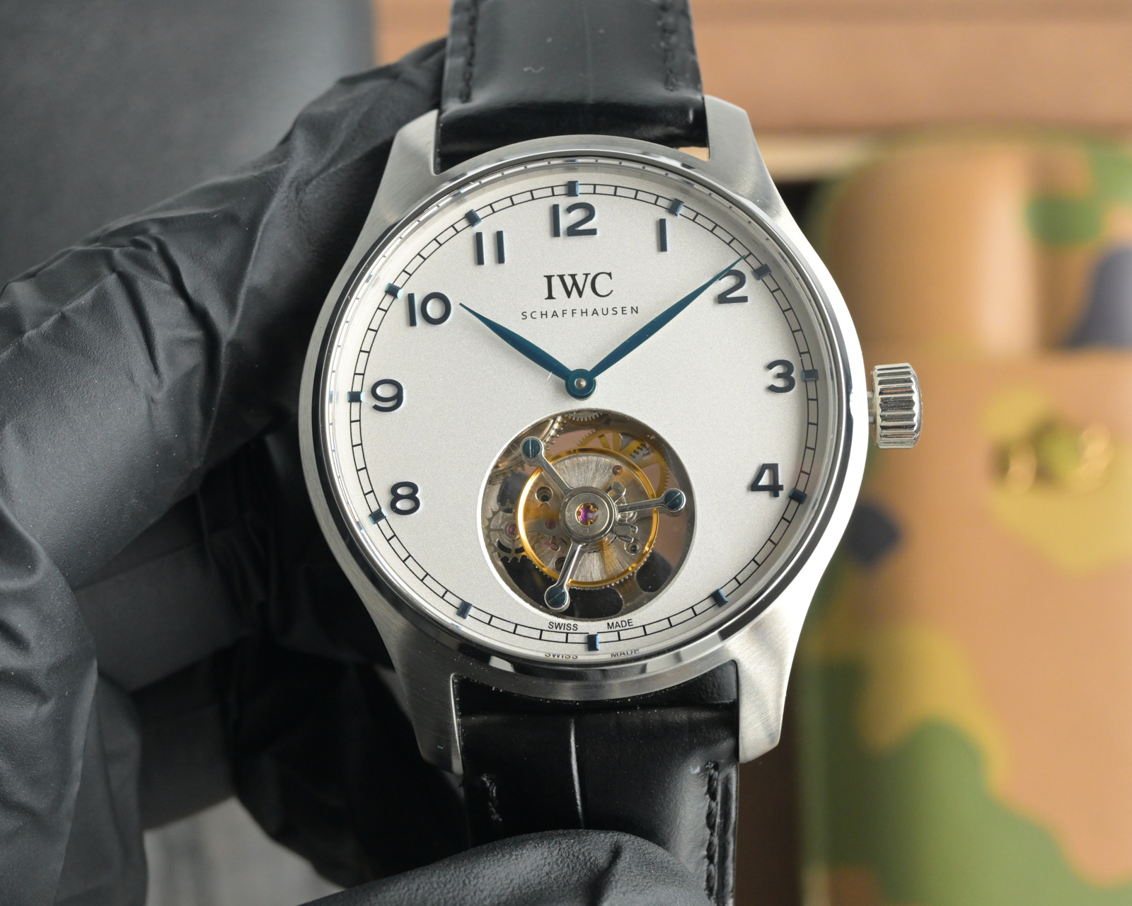 IWC Schaffhausen Tourbillon Herenhorloge - 43mm - Automatisch - Zwart Lederen Band