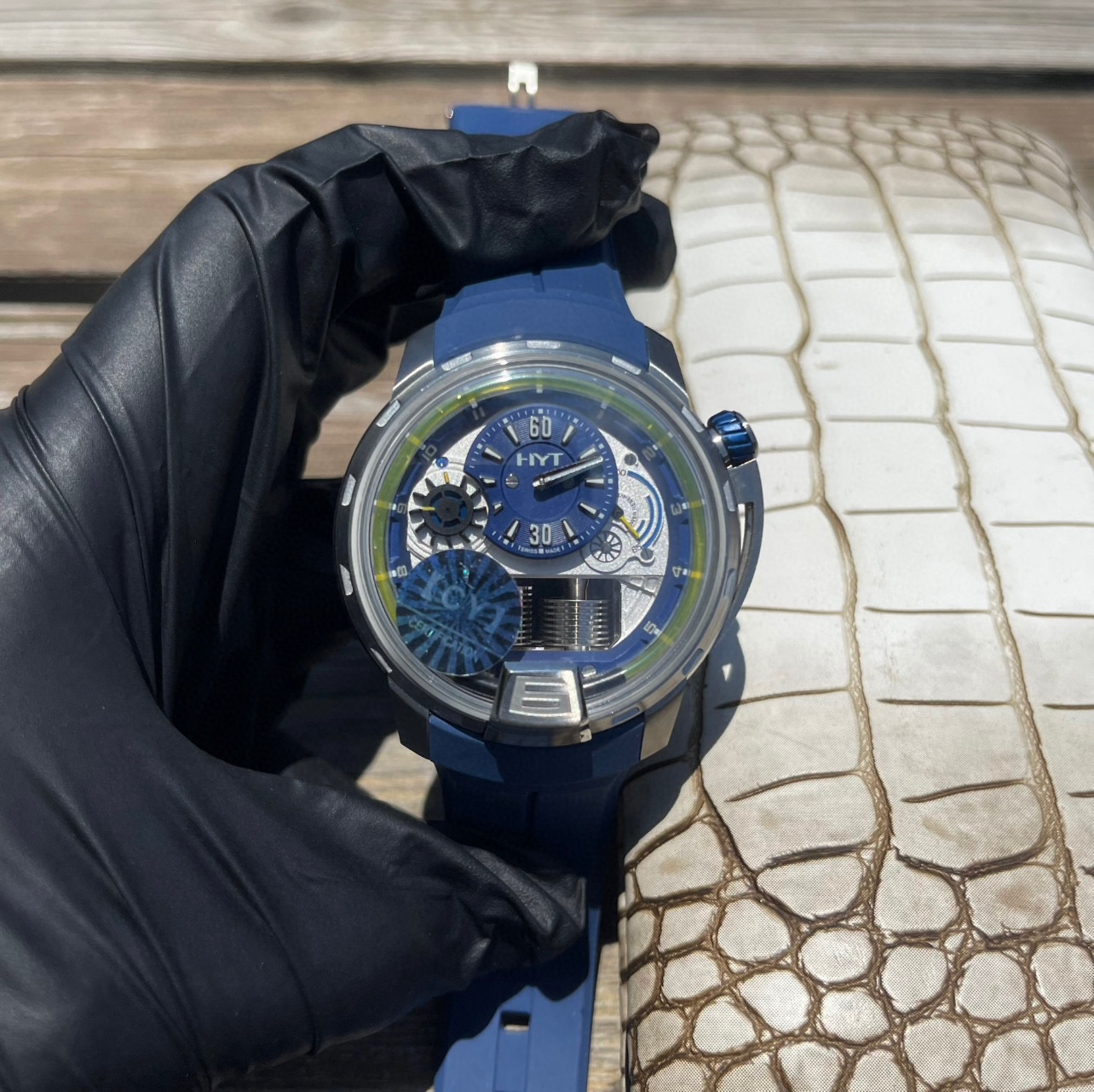 HYT H1 Series Automatic Mechanical Watch - 46mm Stainless Steel, Blue Rubber Strap