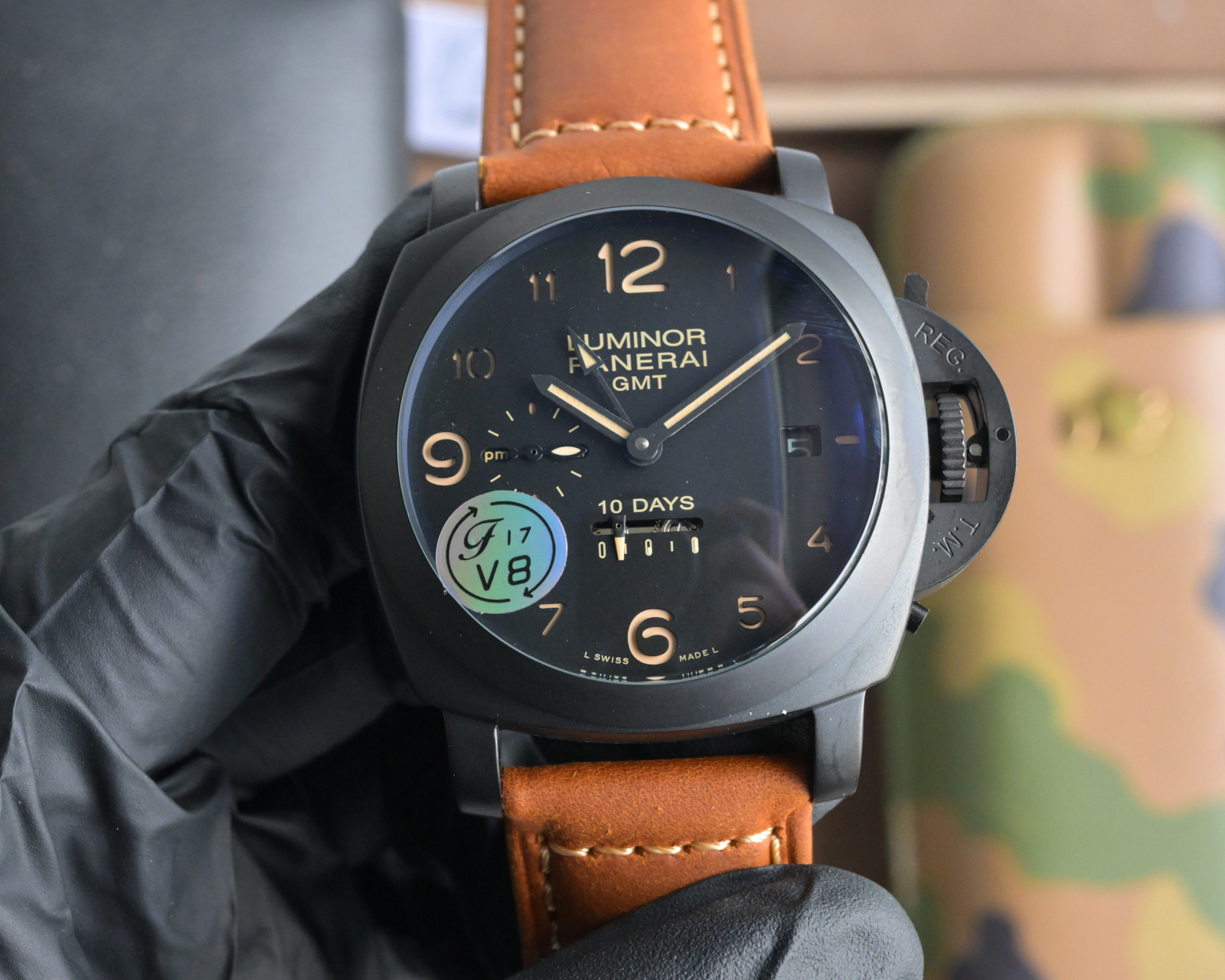 ساعة Panerai Luminor GMT أوتوماتيكية للرجال بحزام جلدي بني