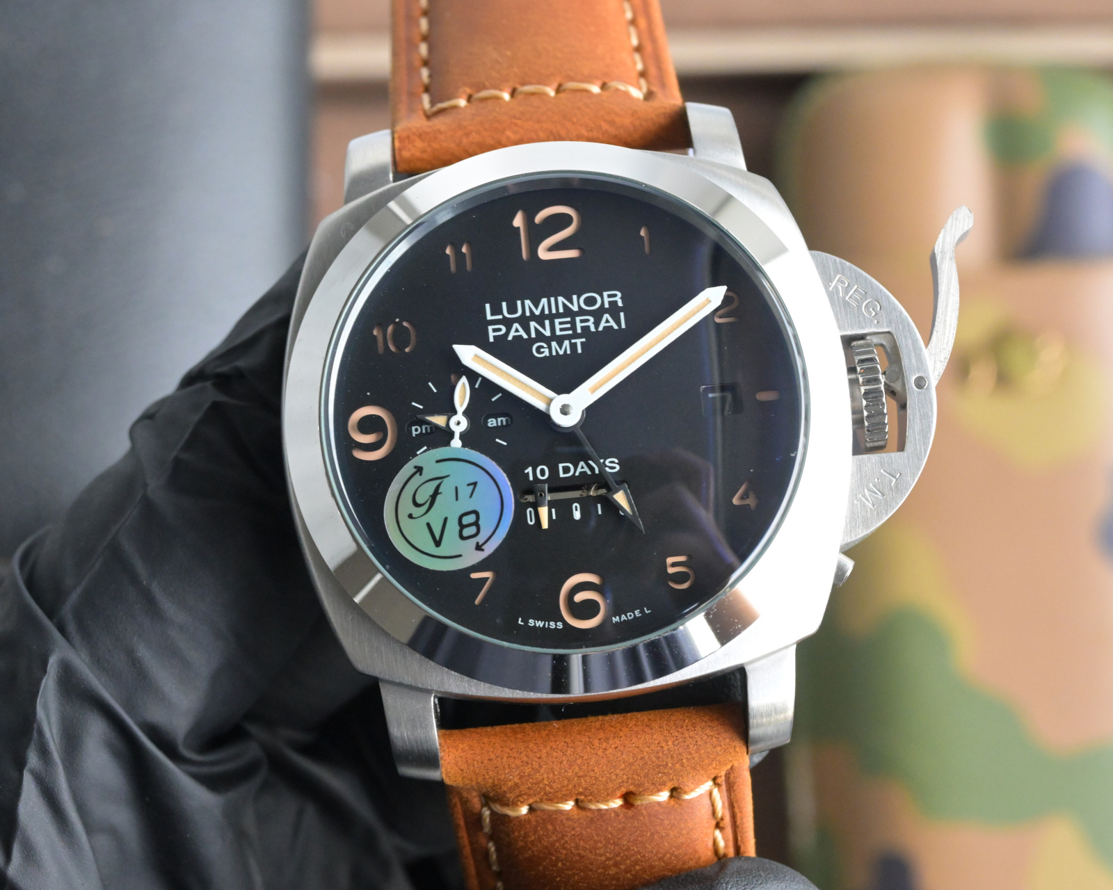 Montre Automatique Panerai Luminor GMT, Bracelet en Cuir Marron, Boîtier 44mm