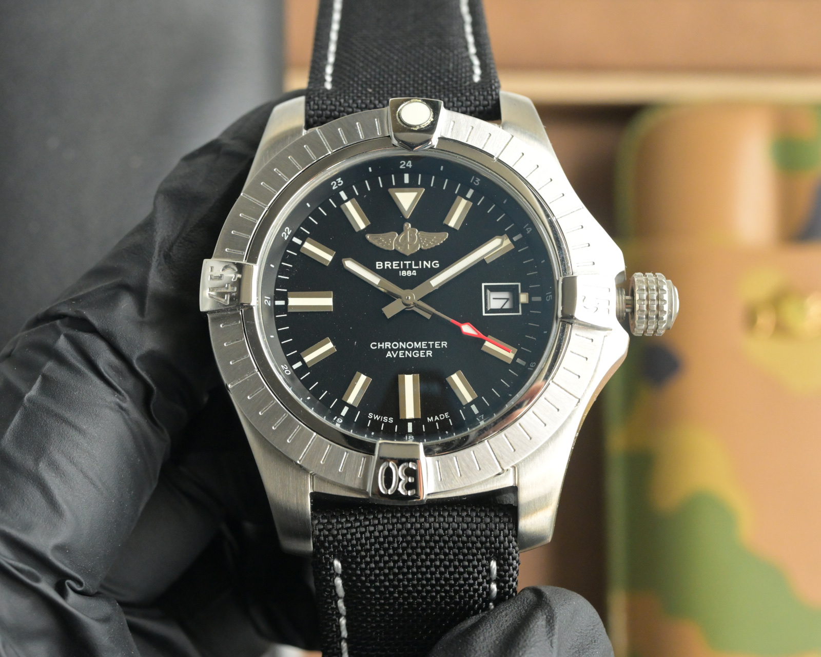 Breitling Avenger Automatic Men's Watch, 43mm Yellow Dial with Black Canvas Strap 10 i1757700483361 7004 0 8
