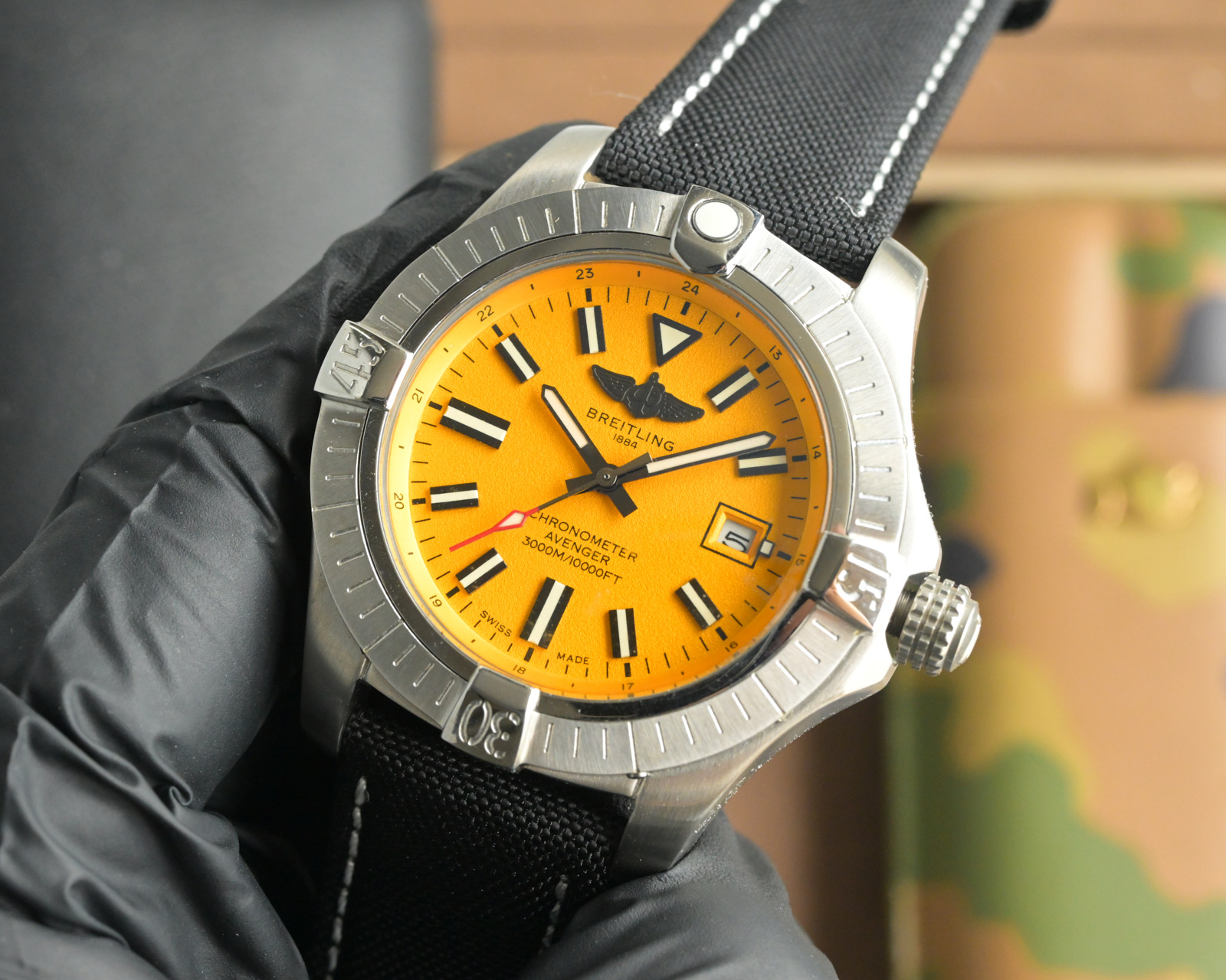 Breitling Avenger Automatic Men's Watch, 43mm Yellow Dial with Black Canvas Strap 4 i1757700483503 6532 0 2