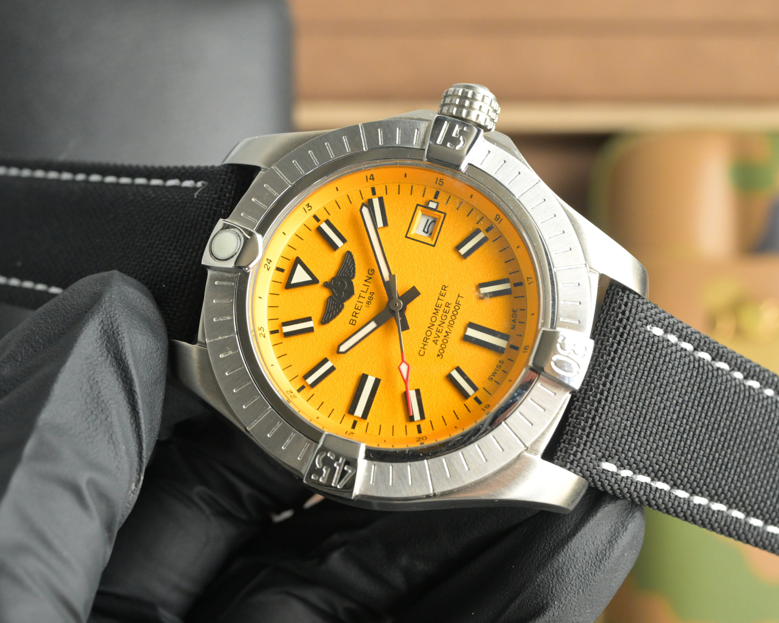 Breitling Avenger Automatic Men's Watch, 43mm Yellow Dial with Black Canvas Strap 5 i1757700484531 4112 0 3