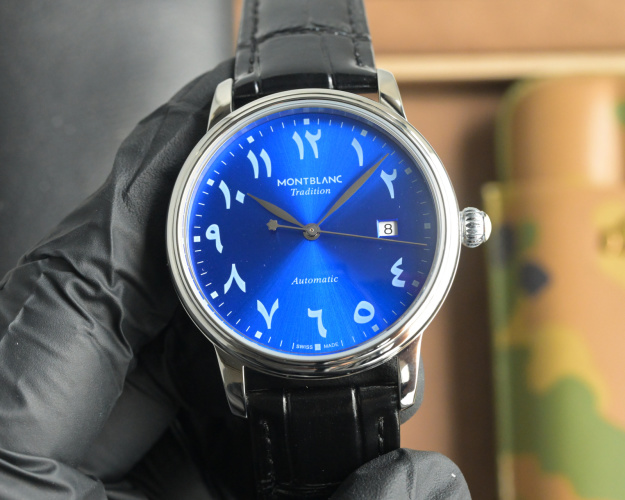 Montblanc Tradition Blue Dial Automatic Men's Watch, Silver Case, Leather Strap 1 Montblanc Tradition Blue Dial Automatic Men's Watch, Silver Case, Leather Strap