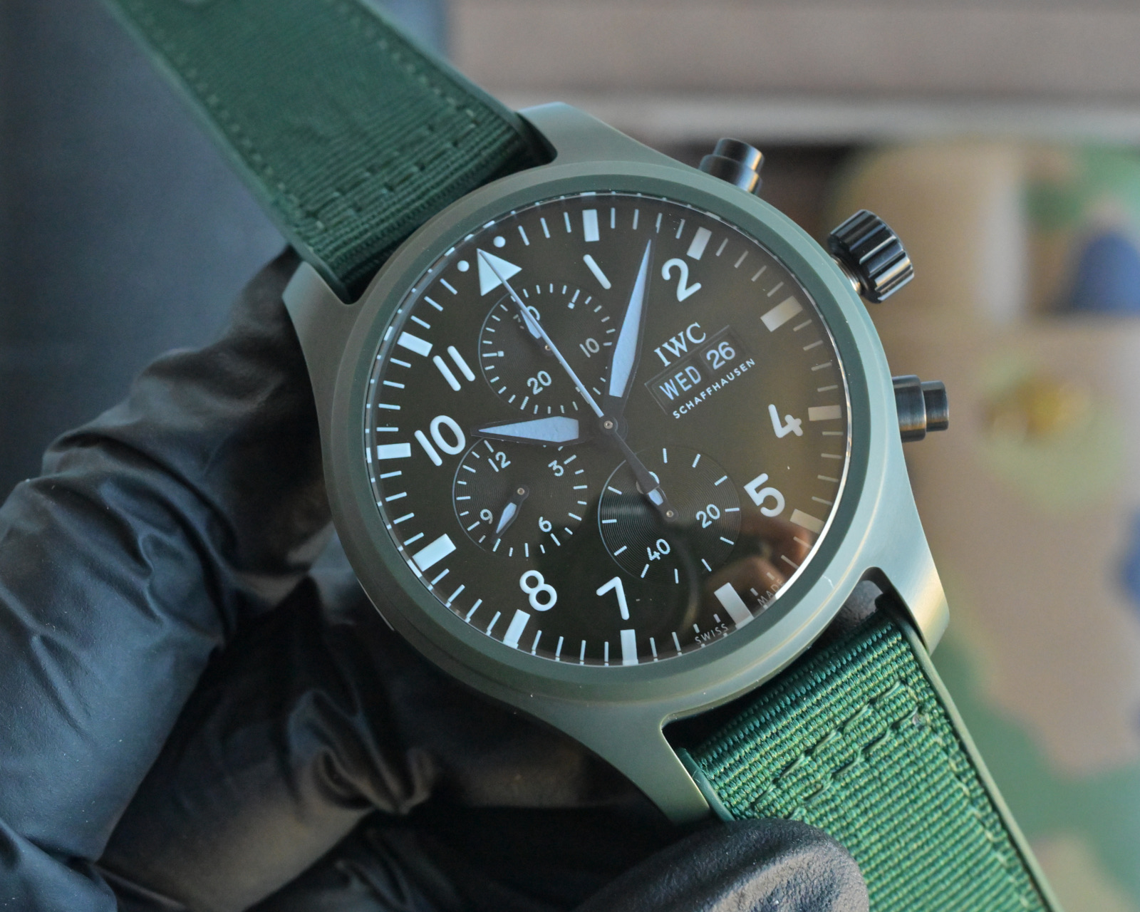 IWC Big Pilot's Watch Top Gun green ceramic case and bezel, black dial, green fabric strap 46mm Men's Automatic