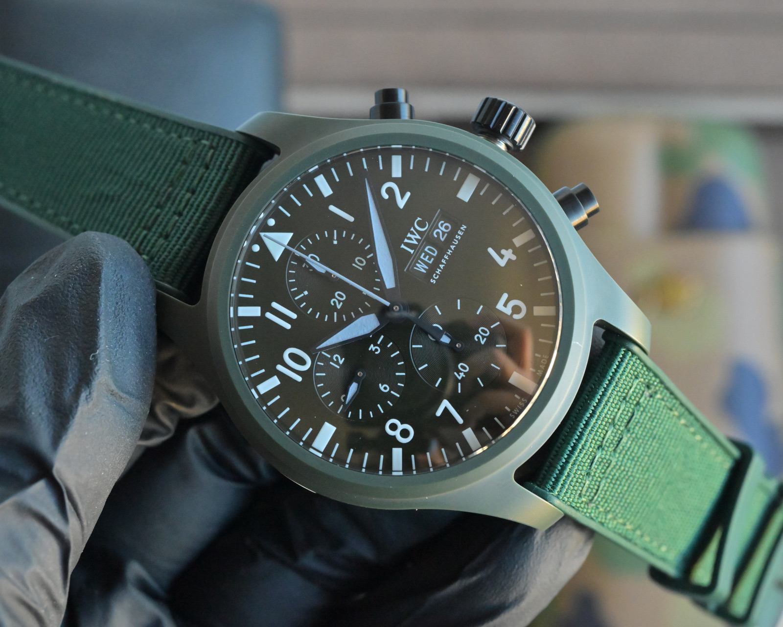 IWC Big Pilot's Watch Top Gun green ceramic case and bezel, black dial, green fabric strap 46mm Men's Automatic