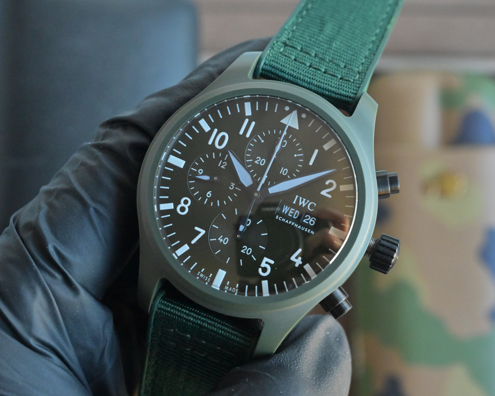 IWC Big Pilot's Watch Top Gun green ceramic case and bezel, black dial, green fabric strap 46mm Men's Automatic