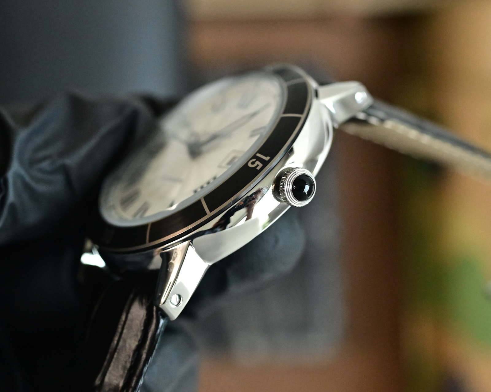Cartier Ronde Croisiere de Cartier stainless steel case, black bezel, silver dial, black leather strap 42mm Men's Automatic