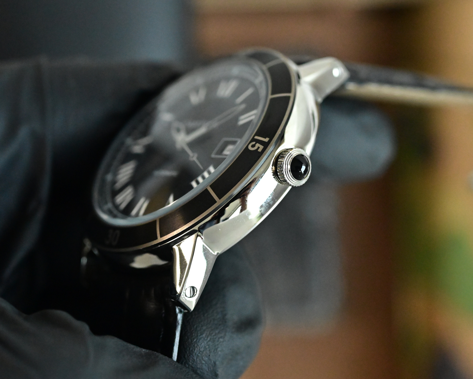 Cartier Ronde Croisiere de Cartier steel case, black bezel, black dial, black leather strap 42mm Men's Automatic