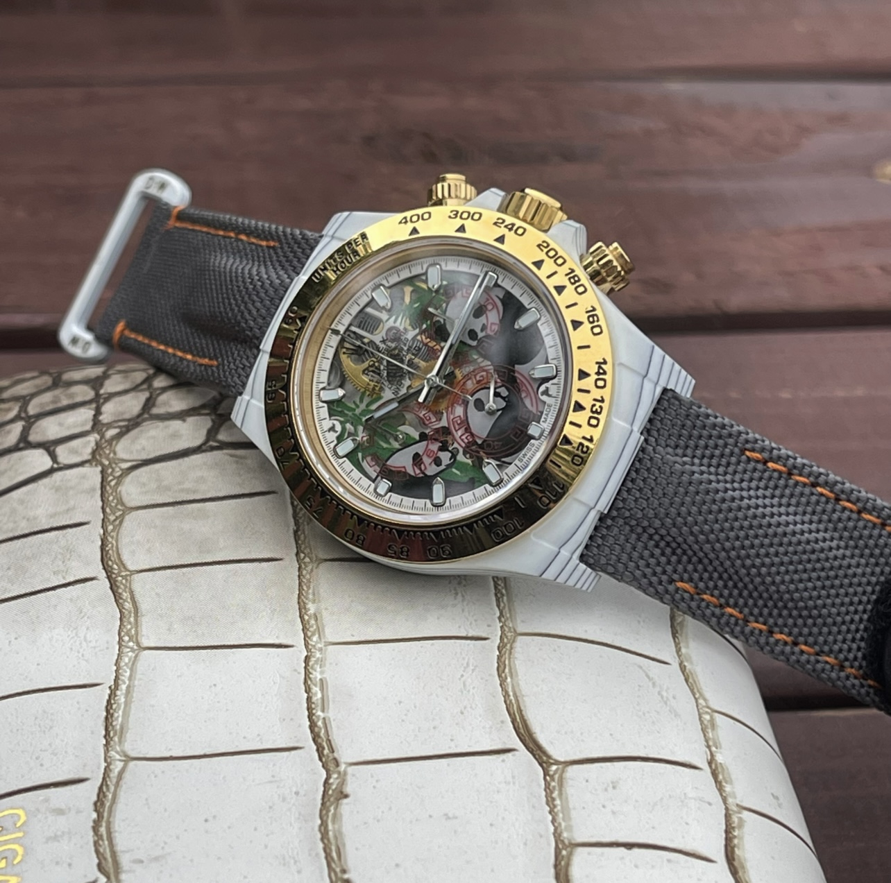 Rolex Daytona gold two-tone case, gold bezel, multicolor dial, tan strap 40mm Men's Automatic