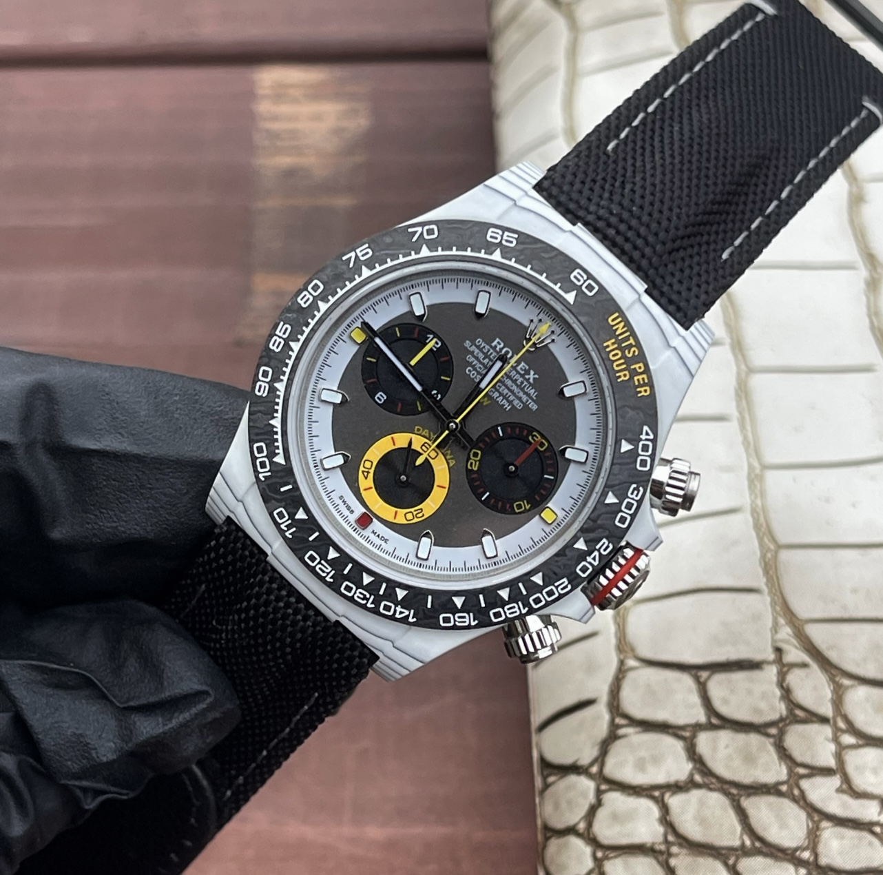Rolex Cosmograph Daytona silver case, black bezel, grey / black dial, black strap 40mm Men's Automatic