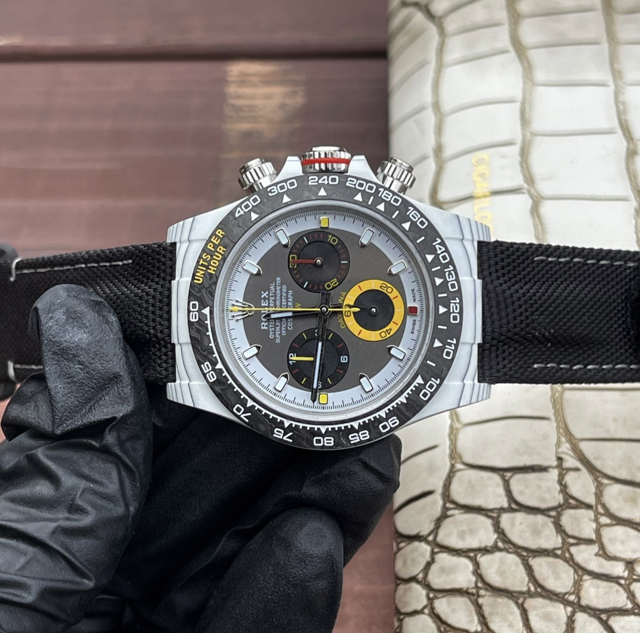 Rolex Cosmograph Daytona silver case, black bezel, grey / black dial, black strap 40mm Men's Automatic