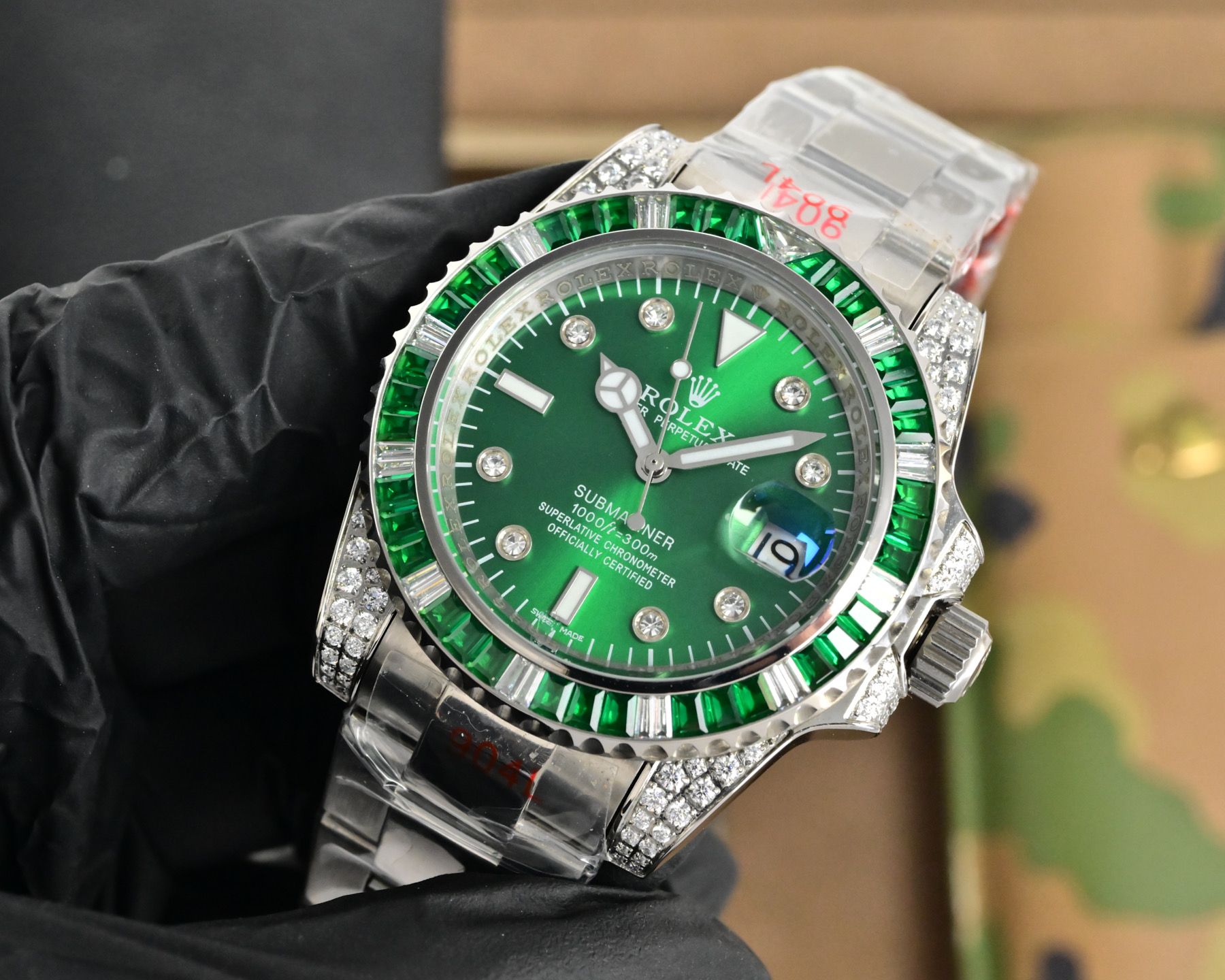 Rolex Submariner green dial, green bezel, silver case, silver bracelet 40mm Men's Automatic