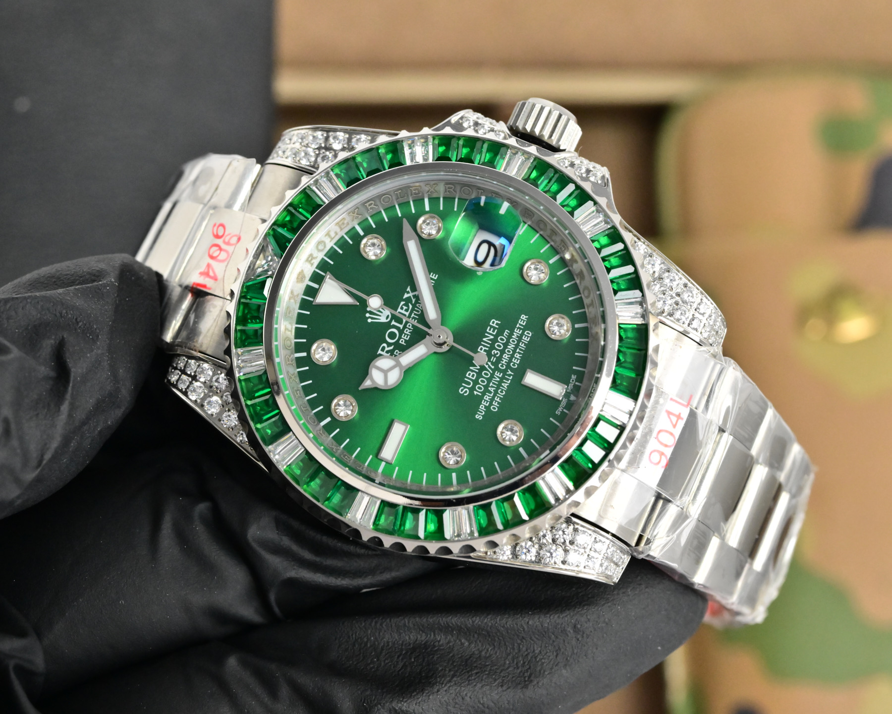 Rolex Submariner green dial, green bezel, silver case, silver bracelet 40mm Men's Automatic